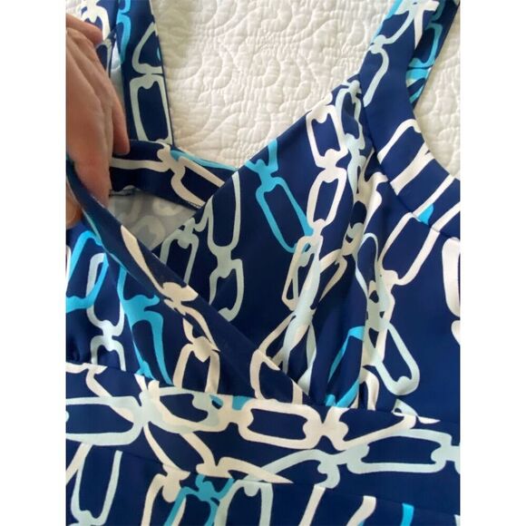 J. McLaughlin Maxi Dress XS Blue Chain Print Sleeveless V-Neck Long Dress - Picture 7 of 13